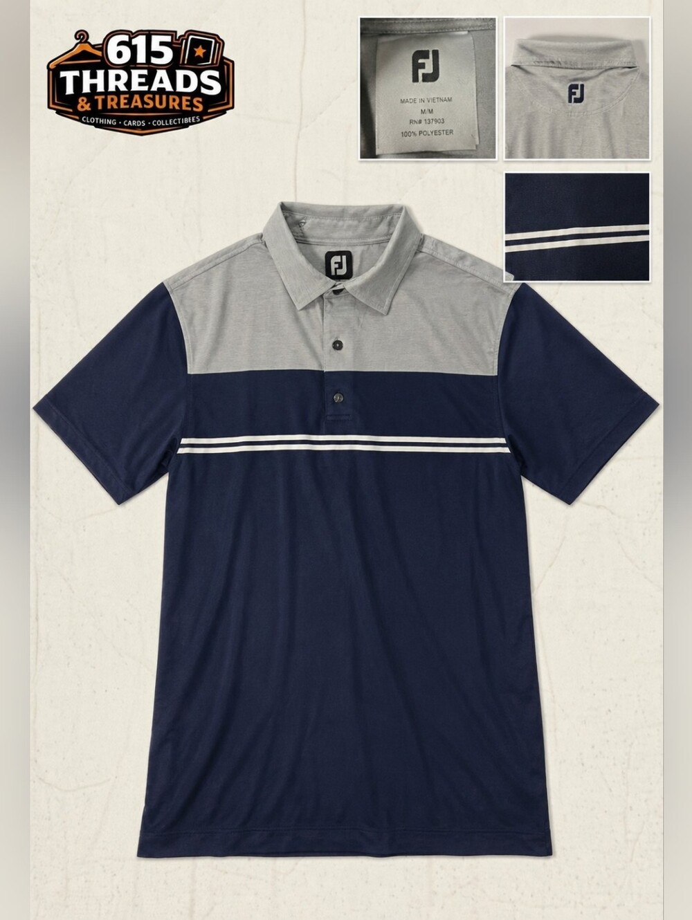 FootJoy Men's Two-Tone Navy and Gray Golf Polo